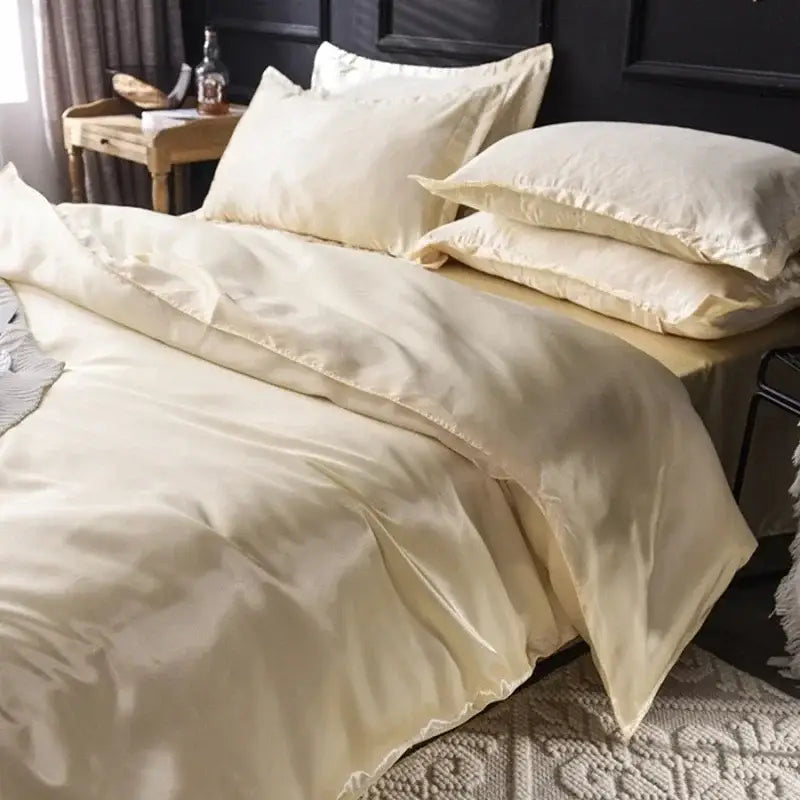 DecorBites™ luxurious cream-colored satin duvet cover set with matching pillows pcs suitable for elegant bed sheets