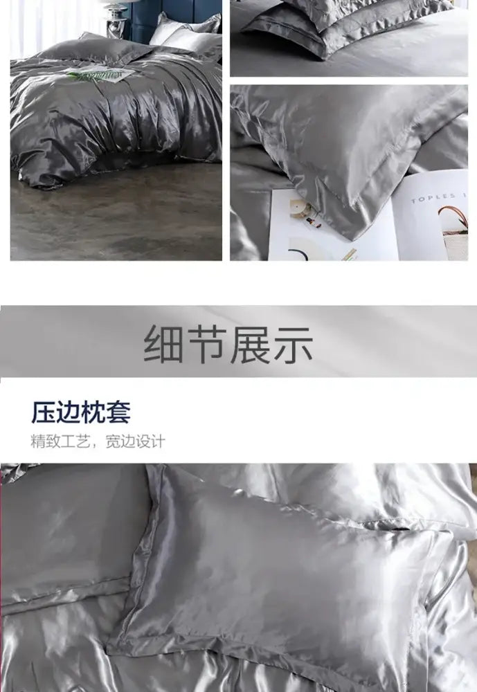 Decorbites™ luxurious bedding set silver satin pillowcase with wide finished edge and subtle sheen for bed sheet use