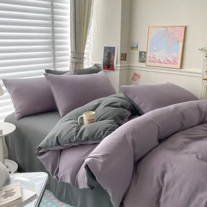 DecorBites™ luxurious cotton bedding set featuring a purple and gray duvet cover with soft plush fabric for single and couple beds