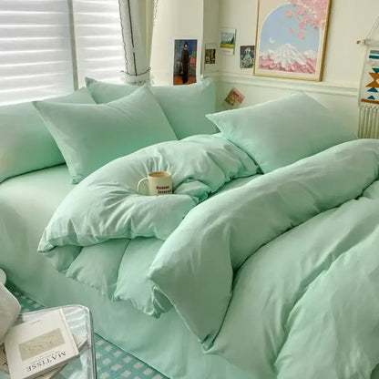 Mint green quilted cotton bedding set with matching pillows from DecorBites™ for single and couple beds
