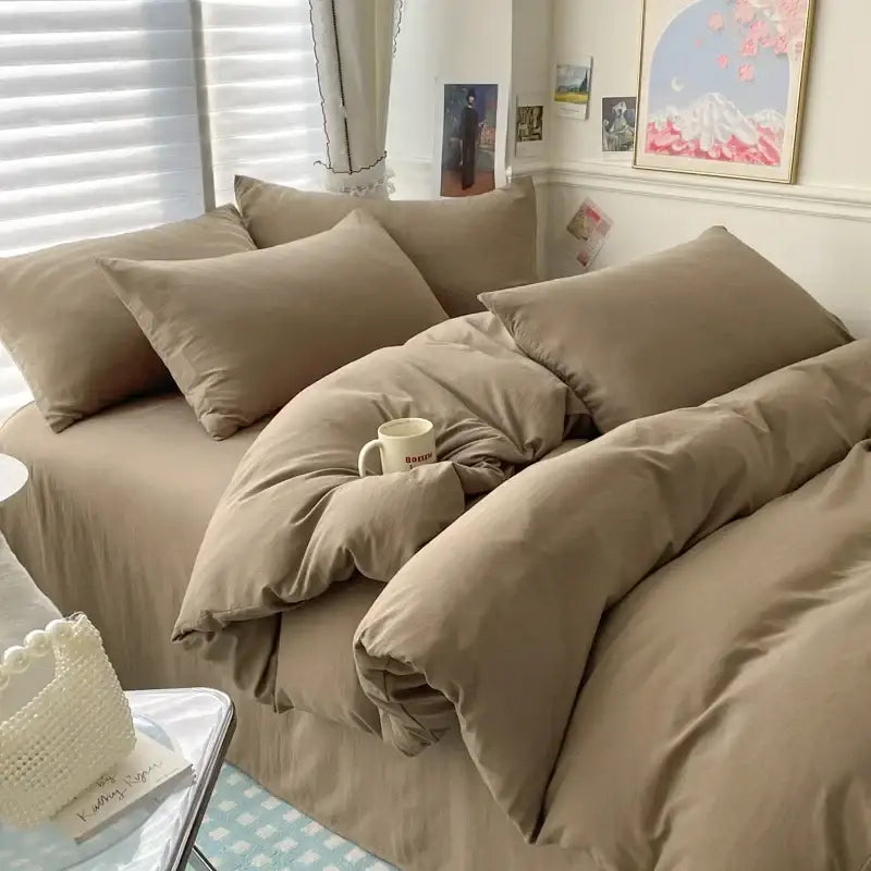 Beige quilted cotton bedding set with subtle stitching by decorbites for single and couple beds
