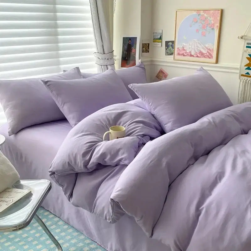 Lavender-colored cotton bedding set with soft quilted texture and matching pillows from decorbites luxurious collection