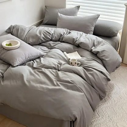 DecorBites™ luxurious gray cotton bedding set with smooth duvet cover and matching pillows for enhanced comfort