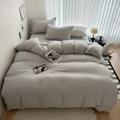Decorbites™ luxurious cotton bedding set with light gray quilted duvet cover and plush matching pillows