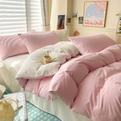 Decorbites luxurious cotton bedding set with pink and white quilted duvet cover and pcs bed sheet in soft plush fabric