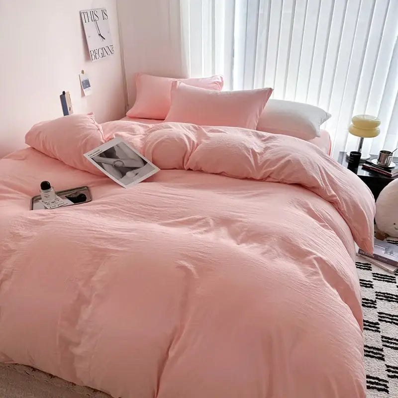 Soft blush pink duvet set from decorbites™ luxurious cotton bedding set with cozy textured cotton bedding