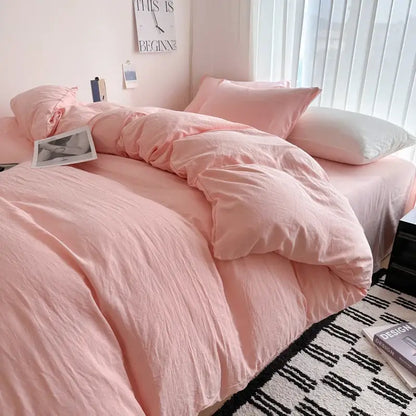 DecorBites™ luxurious soft pink cotton bedding set with duvet cover and matching pillows for cozy comfort