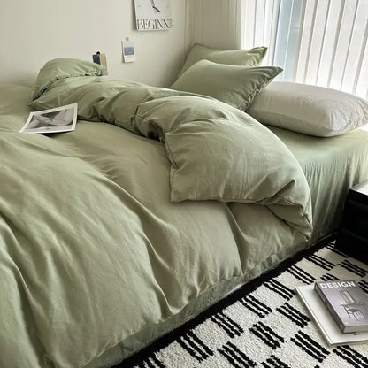 Decorbites™ luxurious cotton bedding set in soft sage green with smooth textured duvet cover and matching pillowcases