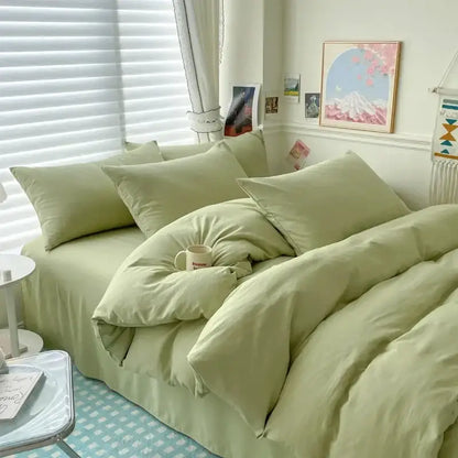 Soft sage green decorbites™ luxurious cotton bedding set with duvet cover and matching pcs bed sheet for comfort