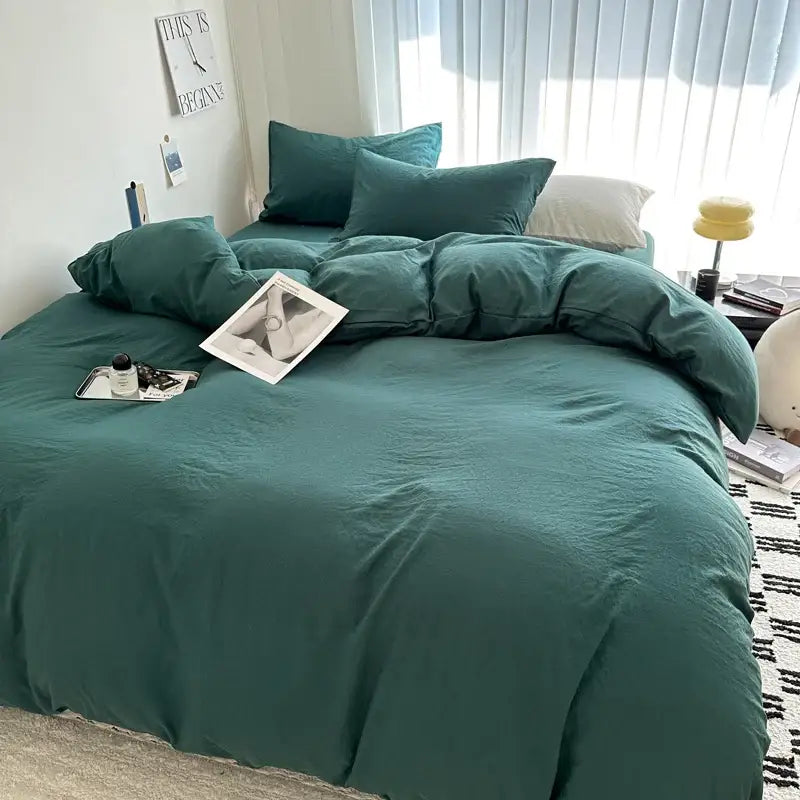 Teal cotton bedding set by decorbites with soft quilted duvet and matching pillows in various sizes