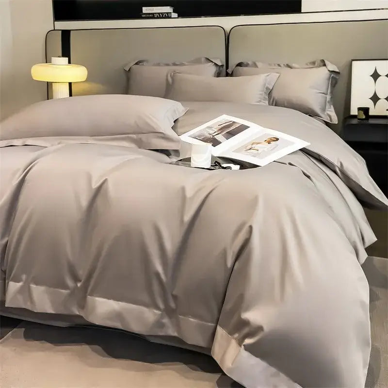 Decorbites™ luxurious egyptian cotton duvet cover in sleek gray satin with crisp stitching for elegant bedding sets