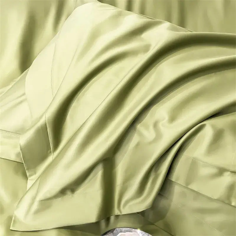Luxurious sage green satin pillowcase from decorbites™ egyptian cotton bedding set with smooth glossy finish and elegant folds