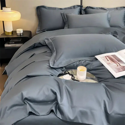 Satin gray decorbites™ luxurious egyptian cotton bedding set with smooth texture includes duvet cover and fitted sheet