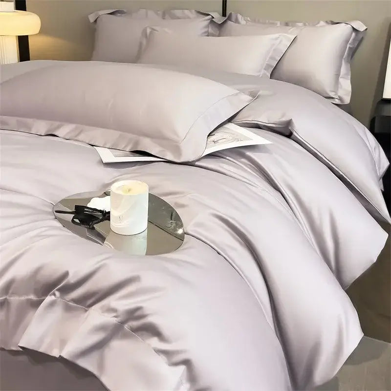 Silky lavender satin decorbites™ luxurious egyptian cotton bedding set with duvet cover fitted sheet and pillows