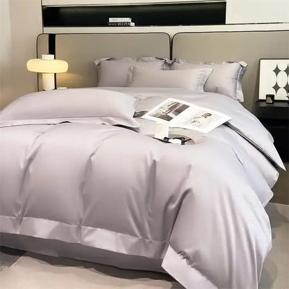 DecorBites luxurious silver-gray satin duvet cover set with fitted sheet made from 1000tc Egyptian cotton