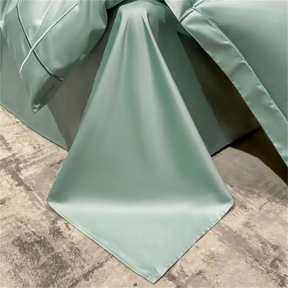 A satin-like mint green egyptian cotton duvet cover with subtle stitched detailing from DecorBites™ bedding set
