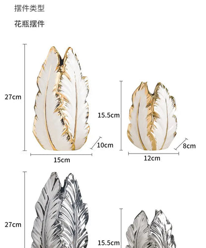 DecorBites™ luxurious gold ceramic leaf-shaped vases in white with detailed veining for elegant home decor