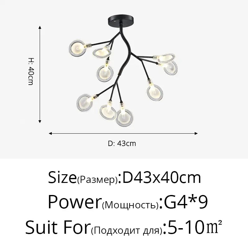 Black branch-style led chandelier with nine clear glass globes from DecorBites luxurious golden led collection for home