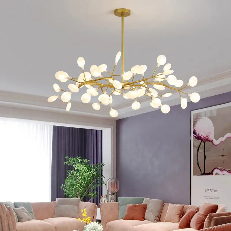 Decorbites™ luxurious golden led chandelier with gold-toned branch arms and frosted glass globe led lights for home