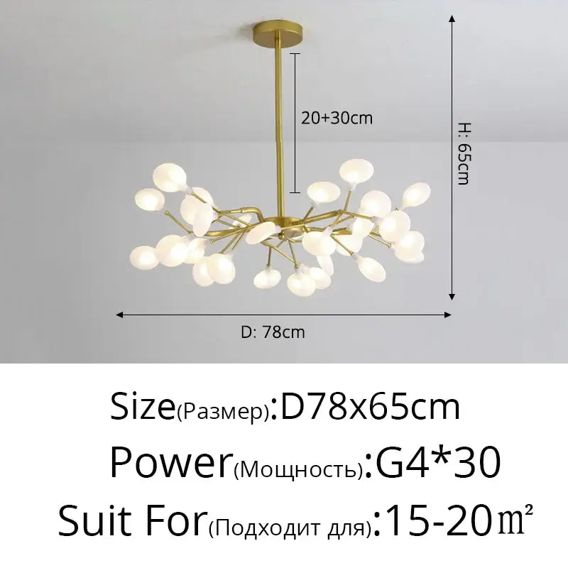 DecorBites™ luxurious golden led chandelier with gold-toned branch arms and frosted glass globe shades for home lighting