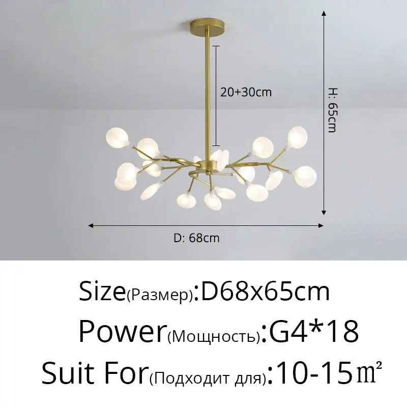DecorBites™ luxurious golden led chandelier with gold-toned branch arms and frosted glass globe shades for home