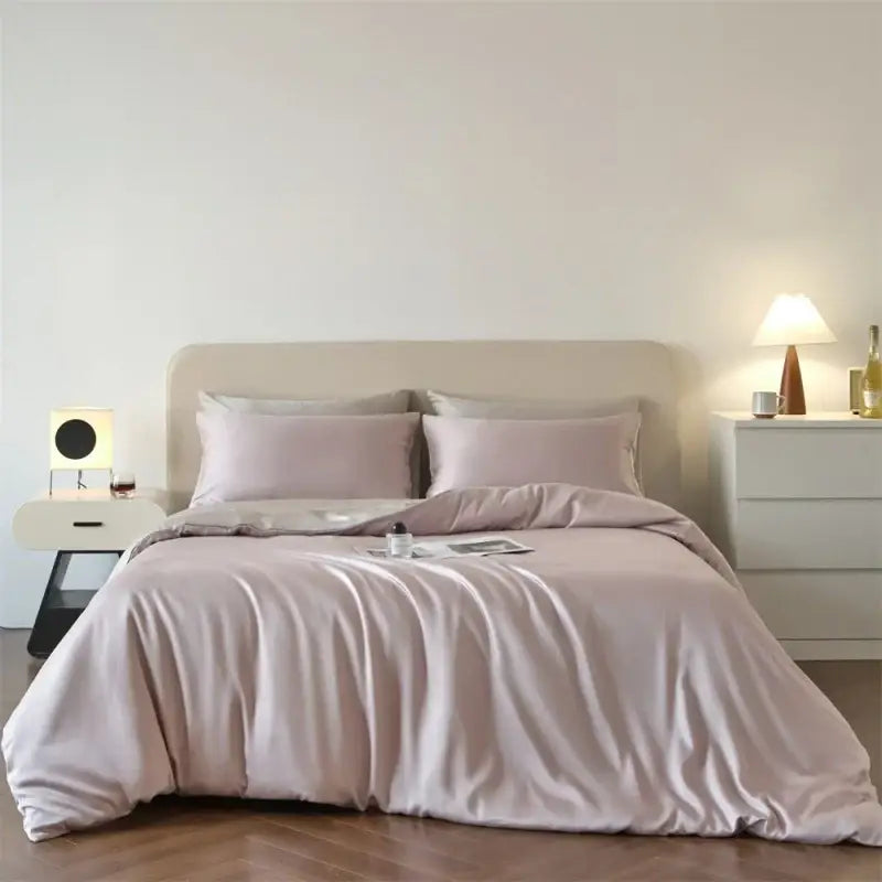 Decorbites™ luxurious lyocell silk blush pink duvet cover with smooth glossy finish for queen king bedding set