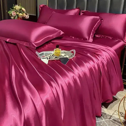 Rich burgundy satin duvet cover from decorbites™ luxurious nordic silk bedding set with glossy smooth texture for width bed