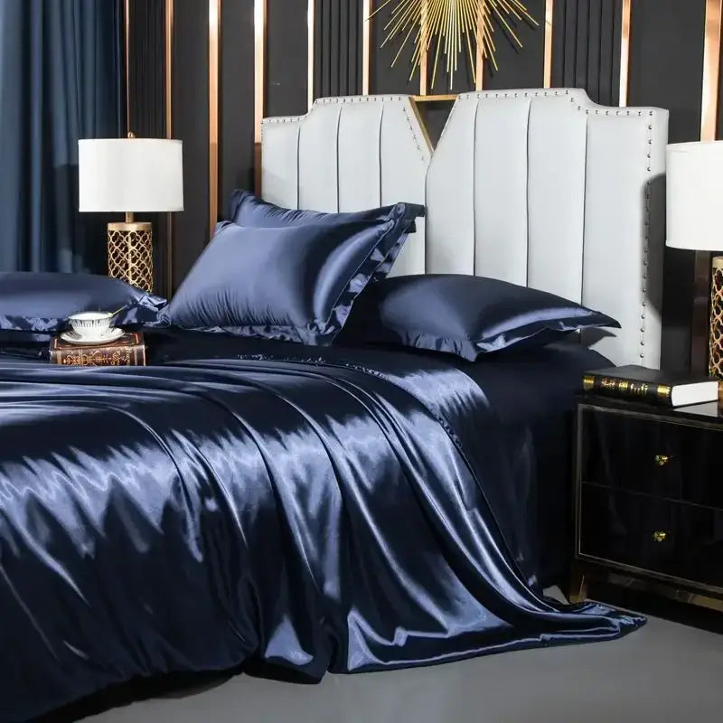 Deep navy sateen duvet cover from decorbites™ luxurious nordic silk bedding set with glossy finish for width bed