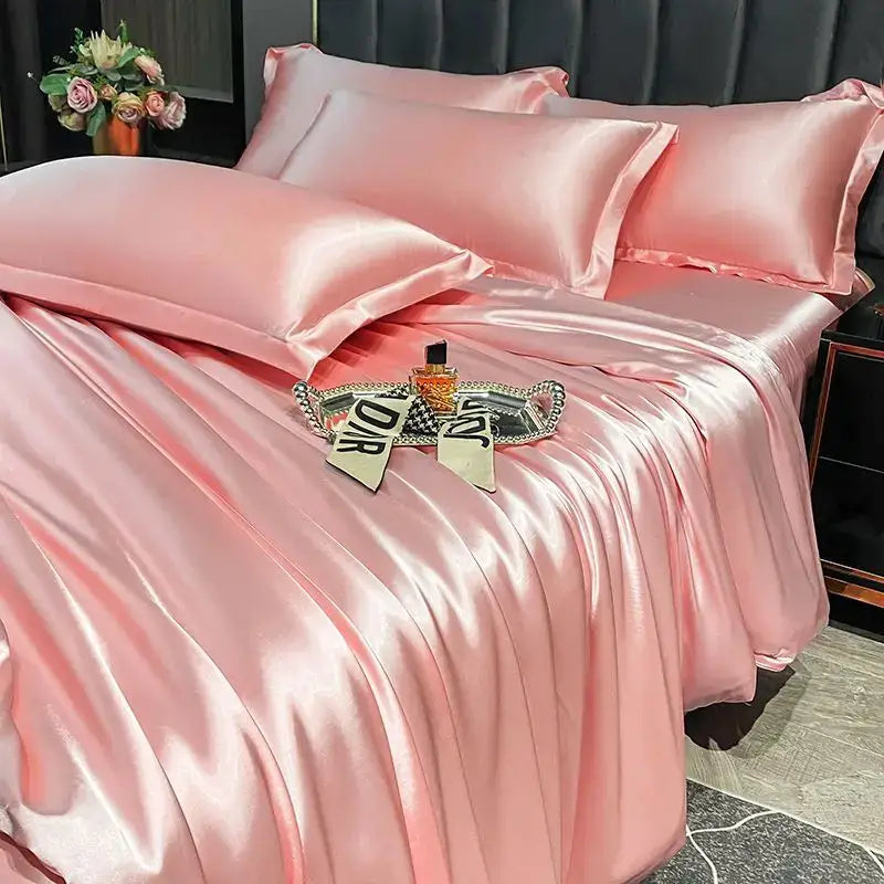 Pink satin duvet cover set by decorbites featuring pcs duvet cover with glossy smooth texture for width bed use