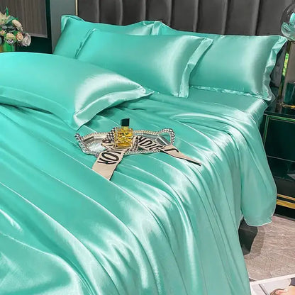 Turquoise satin duvet cover set from decorbites™ luxurious nordic silk bedding set with smooth texture and matching pcs duvet cover