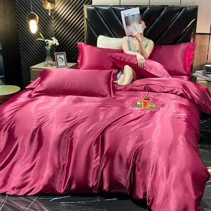 Rich burgundy satin decorbites™ rayon silk 3 pcs duvet cover with glossy finish for width bed