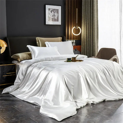 White satin duvet cover with smooth glossy finish from decorbites luxurious silk bedding set for width bed pcs duvet cover