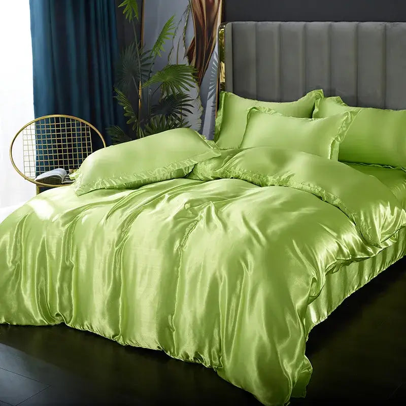 Lush lime green decorbites™ luxurious silk bedding set with glossy satin finish duvet cover pcs width bed options