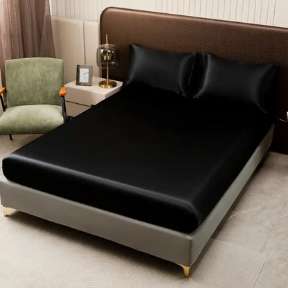 Black satin flat sheet from decorbites™ luxurious solid color satin bedding set with smooth glossy finish