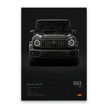 DecorBites™ luxury car canvas art print features a black matte finish 2018 Mercedes-AMG G63 with aggressive grille for home decor