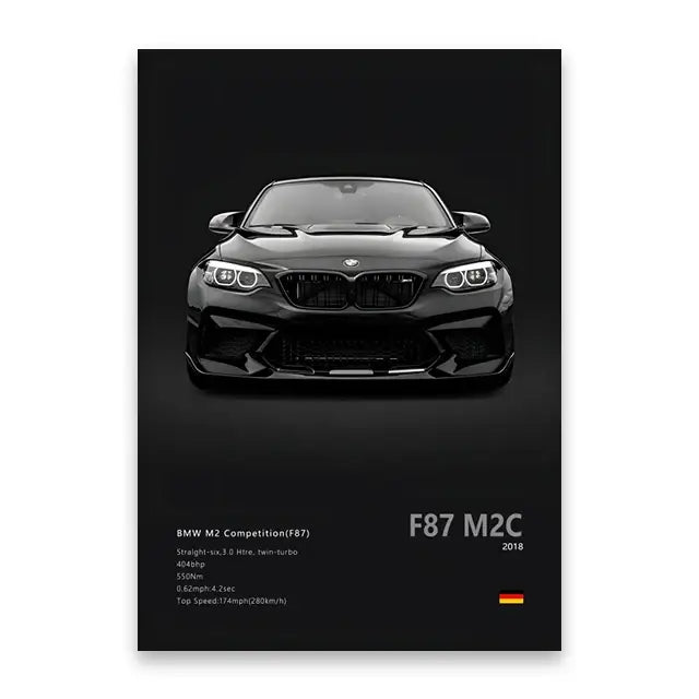 Black bmw m2 competition wall art canvas wall art print mural featuring sleek glossy finish and bold grille design