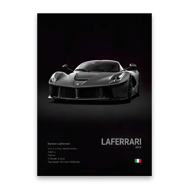 Black ferrari laferrari 2013 sleek aerodynamic design and prancing horse emblem canvas wall art by decorbites