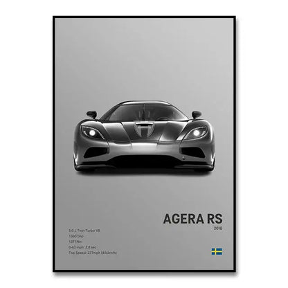 Black and white canvas wall art featuring a front view of the koenigsegg agera rs 2018 for modern home decor