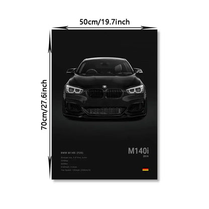 Black bmw m140i 2016 model with glossy finish and bold grille featured in DecorBites luxury canvas wall art print