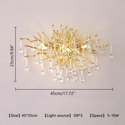 Gold-toned decorbites™ luxury crystal chandelier with intricate branching arms and dangling crystal droplets for home decor