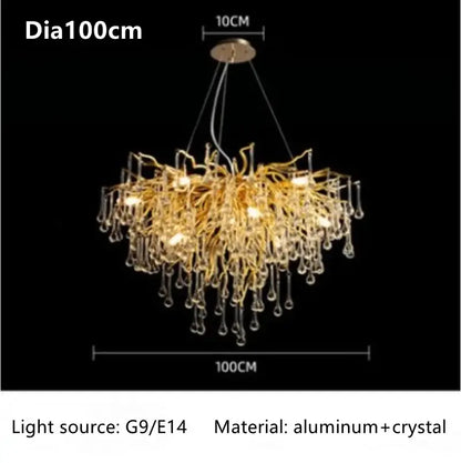 Golden branch-style decorbites luxury crystal chandelier with aluminum frame and crystal droplets for home decor