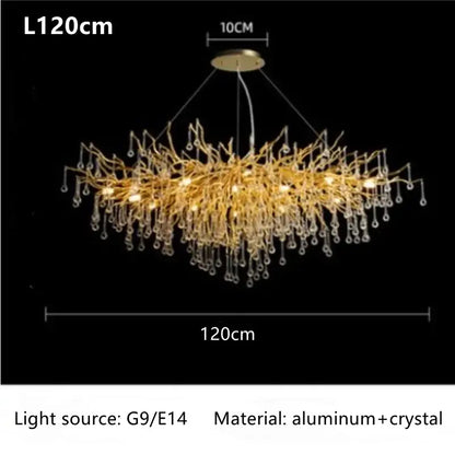 Decorbites™ luxury crystal chandelier in gold branch style with aluminum frame and dangling crystal droplets for home decor