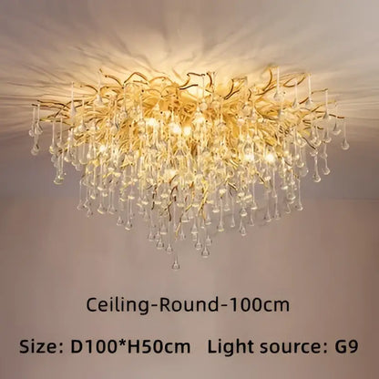 Decorbites™ luxury crystal chandelier with golden intricate branching and crystal droplets for elegant home decor