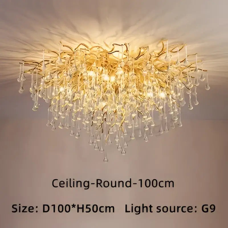 Decorbites™ luxury crystal chandelier with golden intricate branching and crystal droplets for elegant home decor