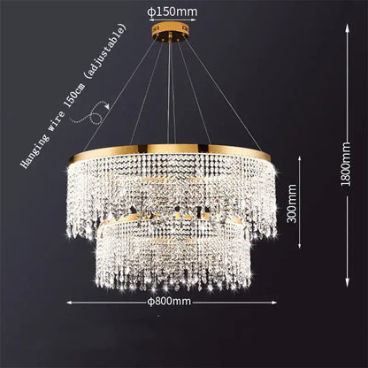 Gold-toned decorbites luxury crystal chandelier pendant light with cascading clear glass beads and adjustable hanging wire