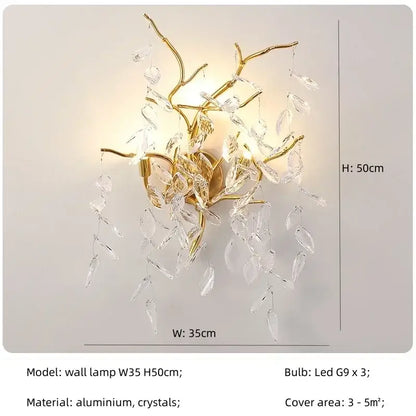Gold-toned decorbites luxury crystal chandelier with branching aluminum arms and clear crystals for living room lighting