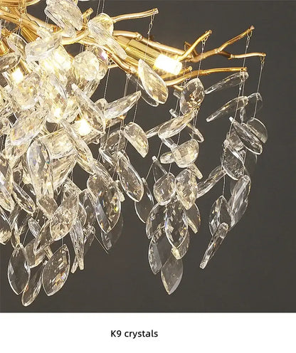 DecorBites™ luxury crystal chandelier with gold branch design and clear k9 crystals ideal for living room lighting