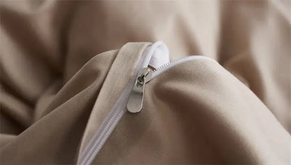 Beige egyptian cotton duvet cover with white zipper and silver-toned metal pull from DecorBites luxury bedding set