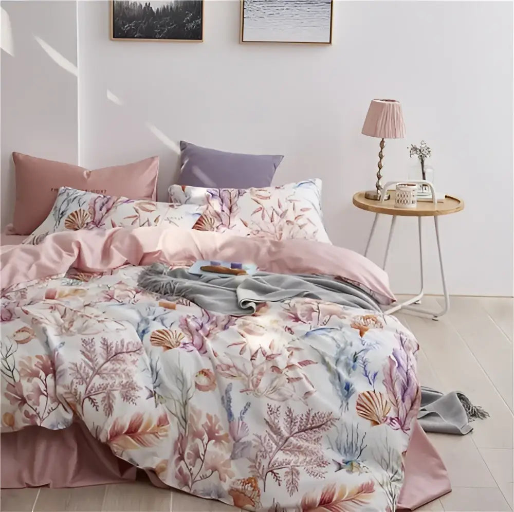 Decorbites luxury egyptian cotton duvet cover and pieces pillowcases 48*74cm with pastel marine botanical print
