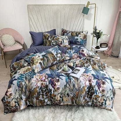 Decorbites luxury egyptian cotton duvet cover set with flamingo design in soft pastel botanical pattern pillowcases included
